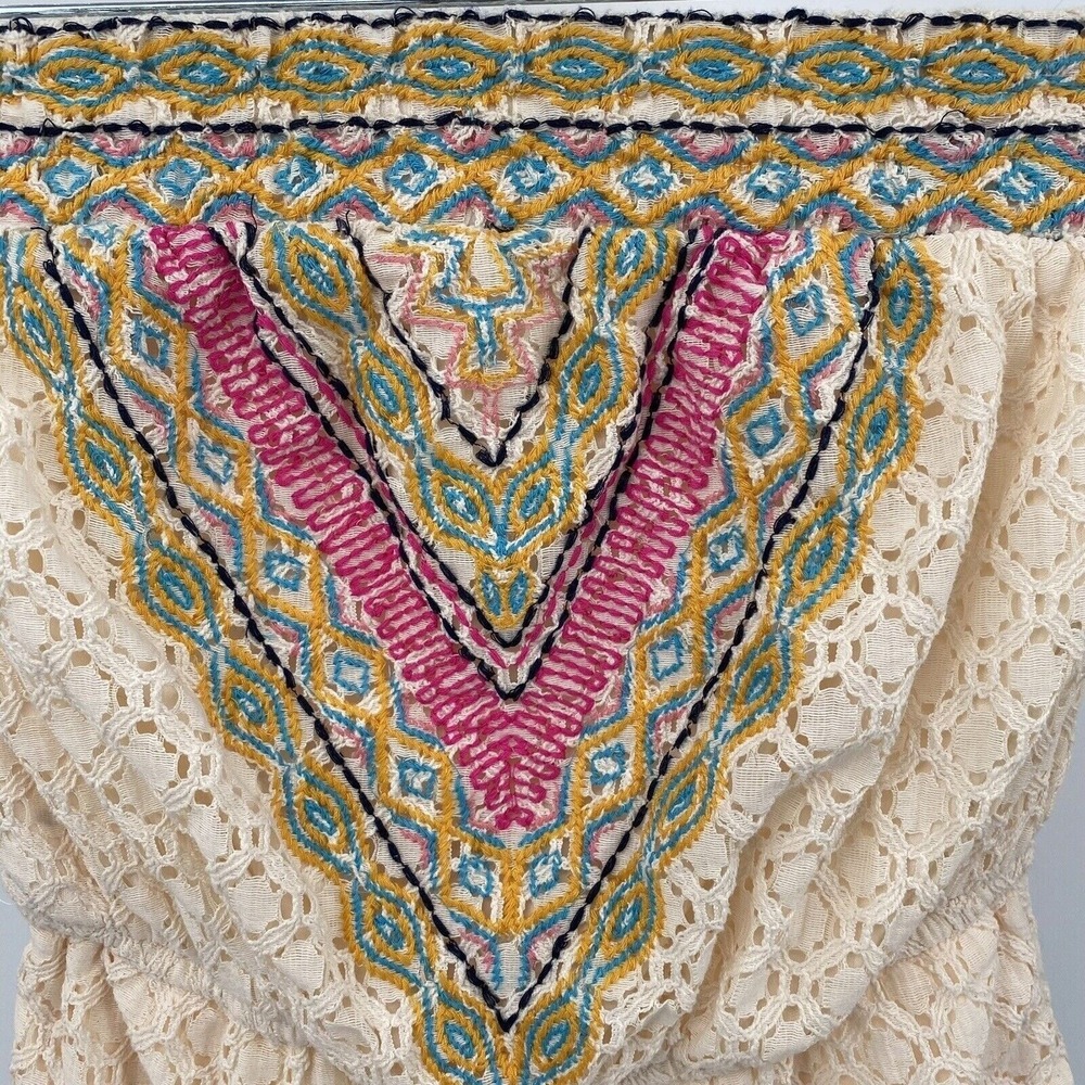 Xhilaration Strapless Lace Romper Cream Embroidered Boho Tassel Womens Small